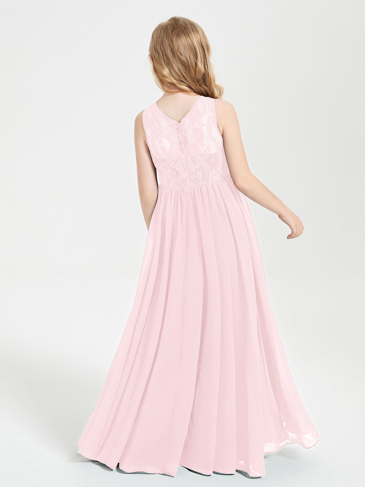 Long Junior Bridesmaid Dresses Lace Top Blushing Pink